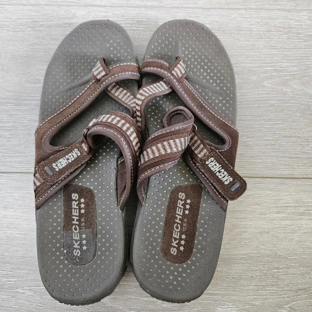 Skechers USA Womens Brown Strappy Sport Sandals Adjustable Walking Shoes